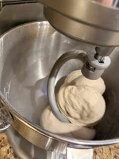 Homemade white bread kneading.